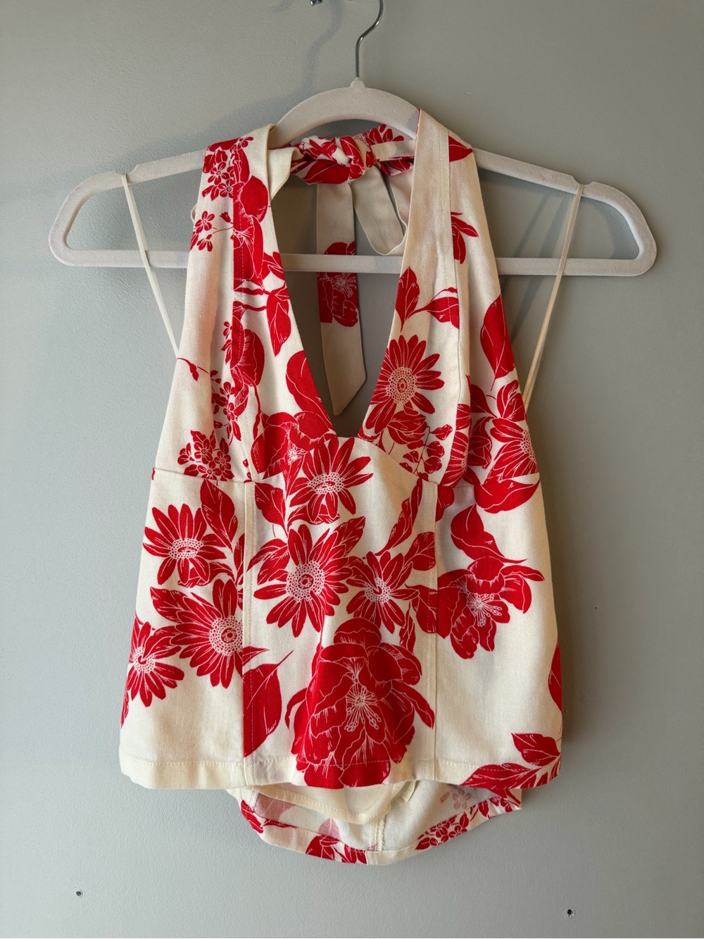 Red Floral Halter Camisole Top - White/Red